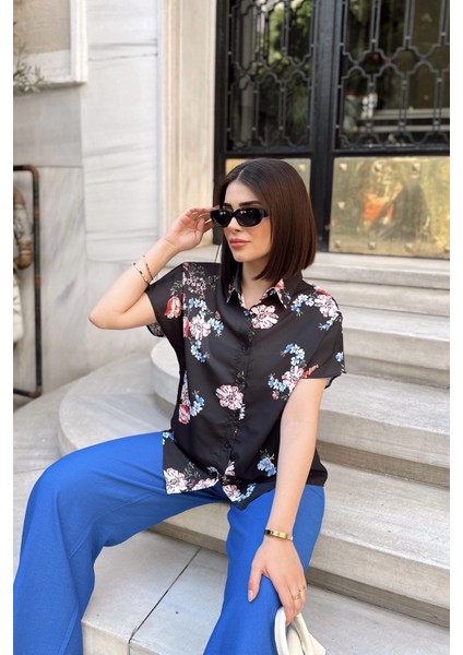 Siyah & Mavı Klasik Yaka, Kısa Kol, Digital Baskılı Kumaş, Regular Kalıp/kesim, Gömlek fiyatları