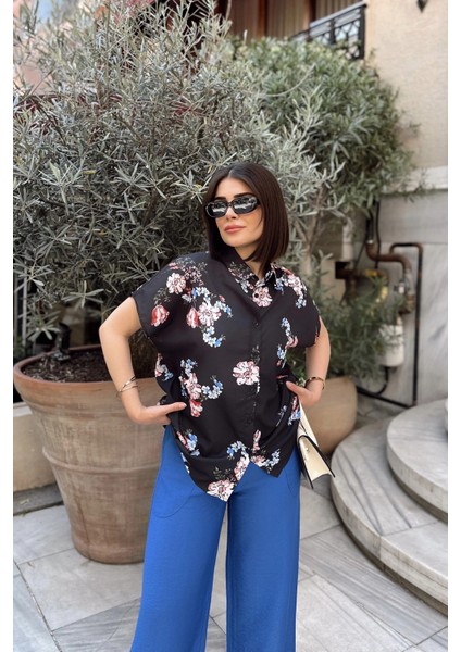 Siyah & Mavı Klasik Yaka, Kısa Kol, Digital Baskılı Kumaş, Regular Kalıp/kesim, Gömlek fırsatları