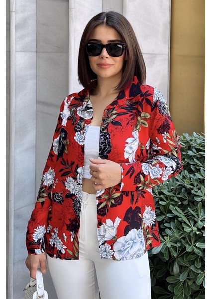 Kırmızı Klasik Yaka, Uzun Kol, Digital Baskılı Kumaş, Regular Kalıp/kesim, Gömlek