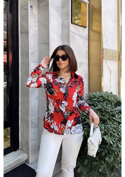 Kırmızı Klasik Yaka, Uzun Kol, Digital Baskılı Kumaş, Regular Kalıp/kesim, Gömlek fiyatları