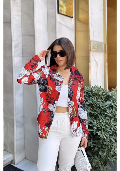 Kırmızı Klasik Yaka, Uzun Kol, Digital Baskılı Kumaş, Regular Kalıp/kesim, Gömlek fırsatları