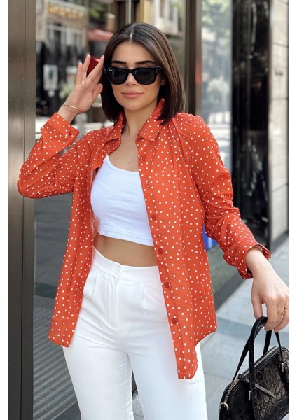 Kahve Klasik Yaka, Uzun Kol, Digital Baskılı Kumaş, Regular Kalıp/kesim, Gömlek