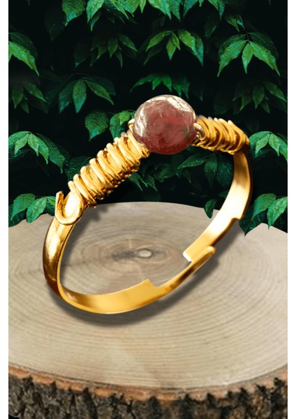 Altın Kaplama Kırık Taşlı Ince Model Lal Garnet Granat Taşı Yüzük