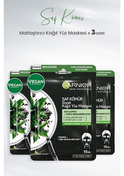 Kağıt Yüz Maskesi Siyah Saf Kömür Matlaştırıcı 28 gr x 3 Adet