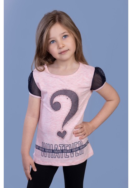 Kız Çocuk Nakışlı Taş Işlemeli Tişört