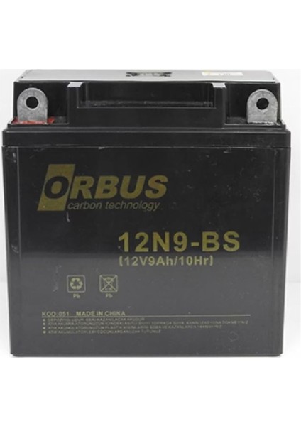 12N9-BS 12 V 9 Ah Asit Içinde Karbon Motosiklet Aküsü