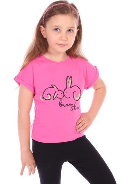 Toontoy Kız Bebek Tavşan Baskılı Nakışlı Tişört