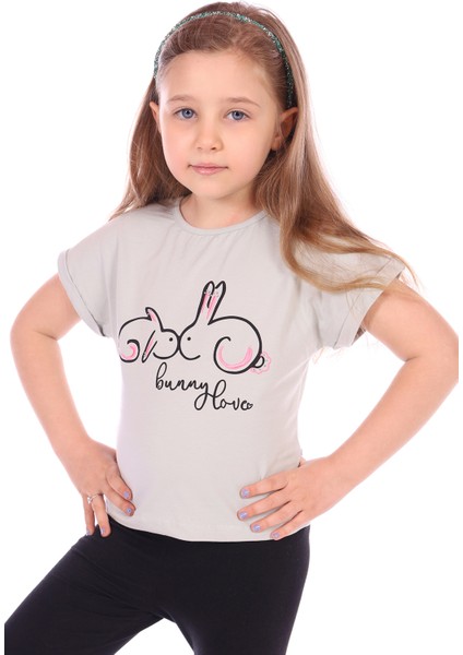 Toontoy Kız Bebek Tavşan Baskılı Nakışlı Tişört
