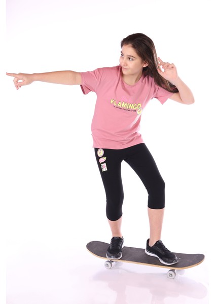 Toontoy Kız Çocuk Pink Flamingo Baskılı Kaprili Takım