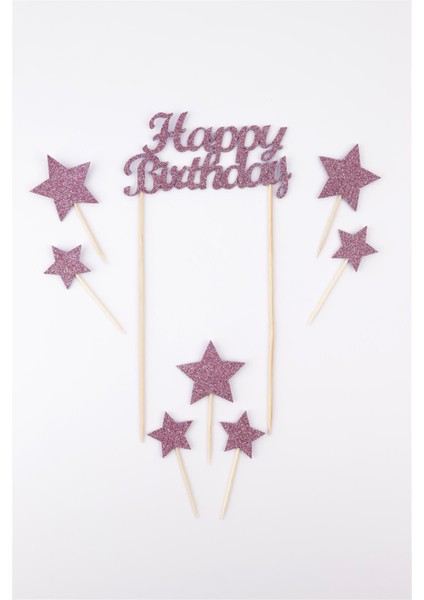 Lila Happy Birthday Yıldız Pasta Süsü