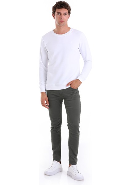 Beyaz Regular Fit Düz Pamuklu Bisiklet Yaka Sweatshirt fiyatları