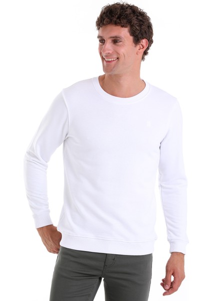 Beyaz Regular Fit Düz Pamuklu Bisiklet Yaka Sweatshirt modelleri