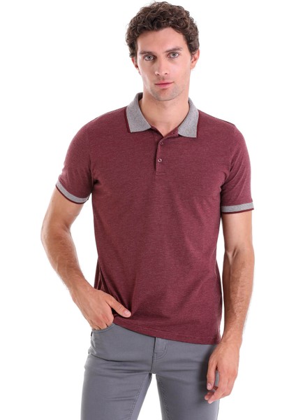 Bordo Regular Fit Düz Pamuklu Polo Yaka Tişört