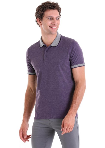 Mürdüm Regular Fit Düz Pamuklu Polo Yaka Tişört