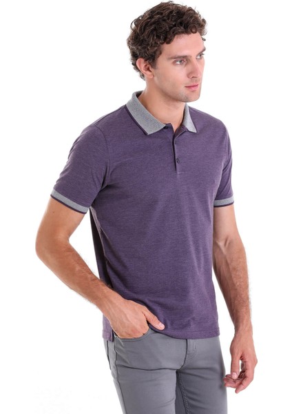 Mürdüm Regular Fit Düz Pamuklu Polo Yaka Tişört