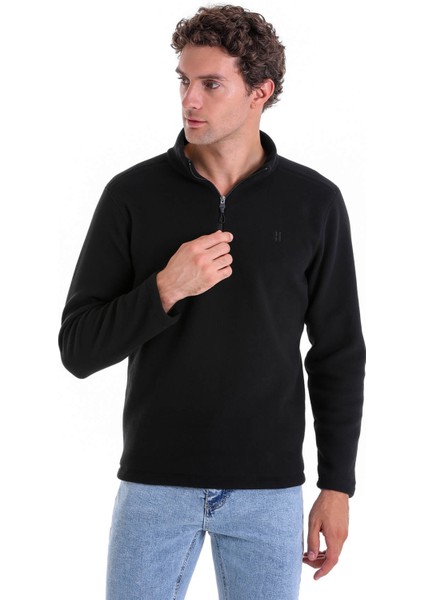 Siyah Regular Fit Yarım Balıkçı Yaka Fermuarlı Polar Sweatshirt fiyatları