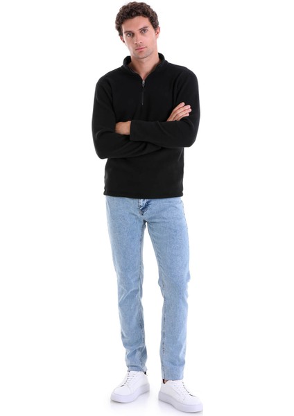 Siyah Regular Fit Yarım Balıkçı Yaka Fermuarlı Polar Sweatshirt fırsatları