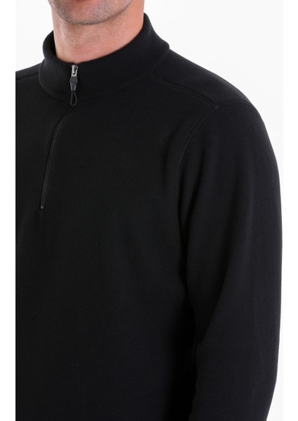 Siyah Regular Fit Yarım Balıkçı Yaka Fermuarlı Polar Sweatshirt indirimleri