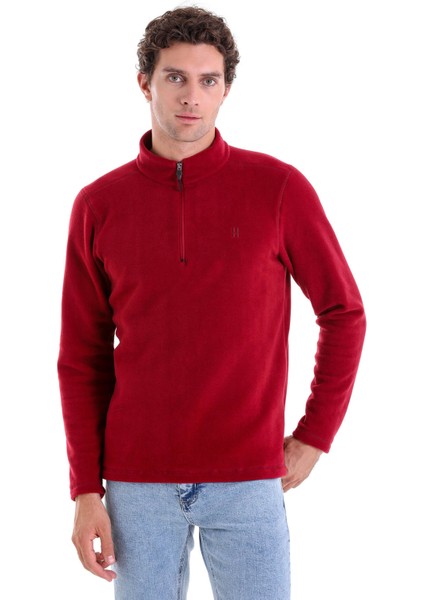 Bordo Regular Fit Yarım Balıkçı Yaka Fermuarlı Polar Sweatshirt