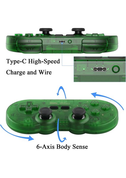 SN30 Pro Bluetooth Kablosuz Oyun Kolu Yeşil Transparan Nintendo Switch Oled Lite