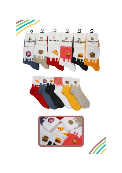 Renkli Meyveli - Yemekli Desenli Tenis Çorap 6'lı Paket