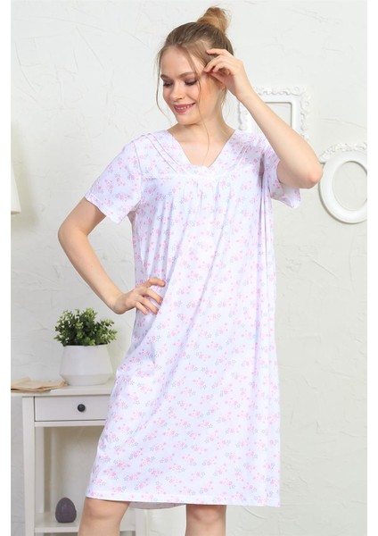 Kadın V Yaka Penye Kısa Kollu Gecelik