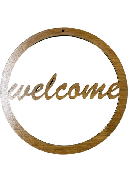 Ahşap Welcome Makrome Kasnak Kapı Süsü Ceviz 30 cm