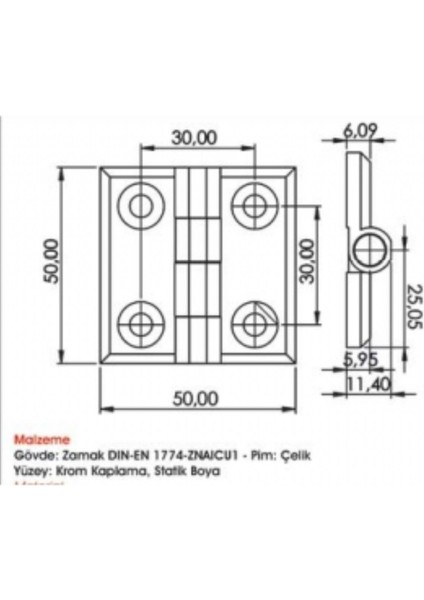 Sermak Yaprak Menteşe 421 V1 50X50 mm Gri