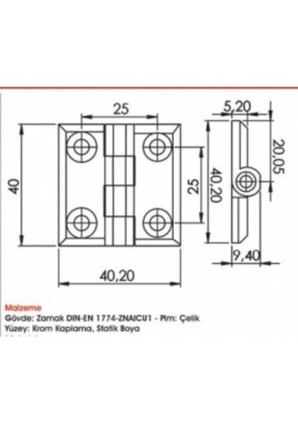 Sermak Yaprak Menteşe 420 V1 40X40 mm Gri