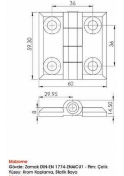 Sermak Yaprak Menteşe 430 V1 60X60 mm Gri