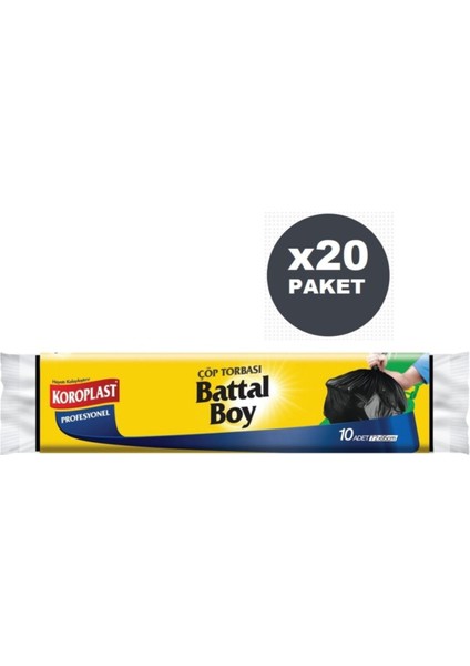 Profesyonel Battal Boy Siyah Çöp Torbası 10'lu 20 Paket 72 x 95 cm