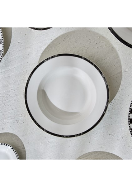 Damalı Çizgi Porselen Çukur Tabak 22 cm