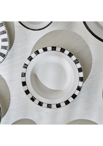 Damalı Porselen Çukur Tabak 22 cm