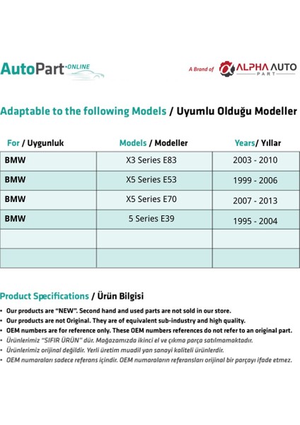 Bmw X5 E53,E70 Için Panaromik Tavan Sunroof Tamir Seti - Demir