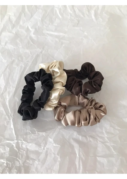 Donna Liberta Kadın Saten Kumaş Küçük Scrunchie Simit 4'lü Toka Seti