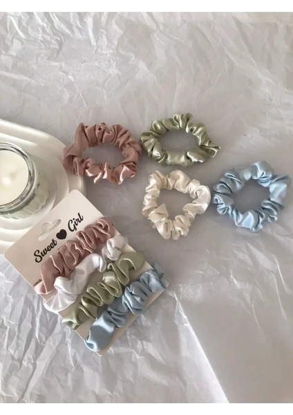 Kadın Saten Kumaş Küçük Scrunchie Simit 4'lü Toka Seti