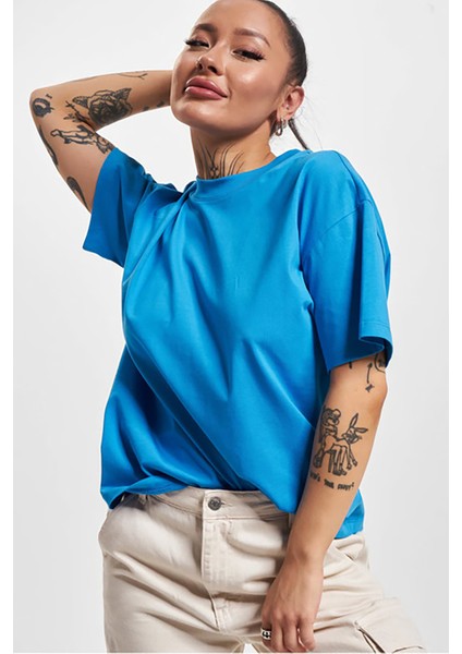 Kadın Onllaura Pamuk Bisiklet Yaka T-Shirt 15299418 Mavi