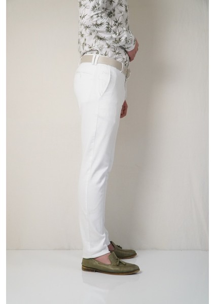 Erkek Beyaz Esnek Yancep Ince Desenli Pantolon fiyatları