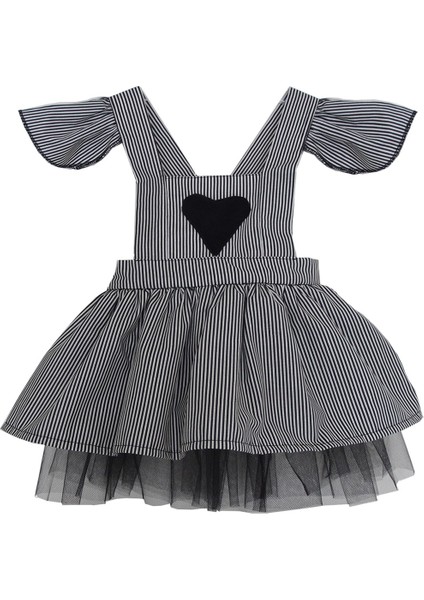 Kız Çocuk Kalp Aplikeli Tütü Siyah Beyaz 5-10 Yaş Doğum Günü Elbisesi