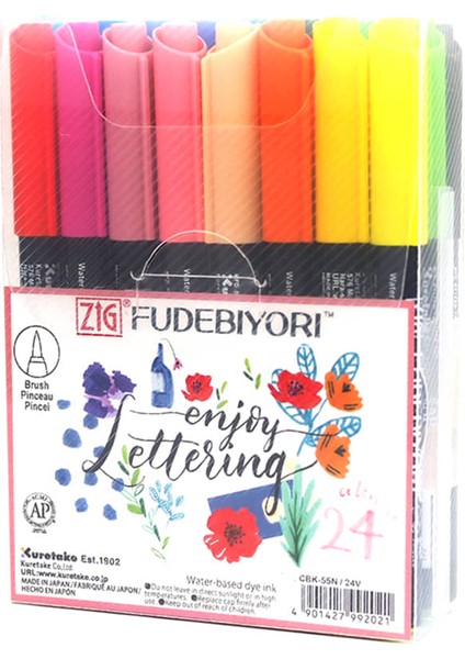 Fudebiyori Brush Pen Fırça Uçlu Kalem 24 Renk Set