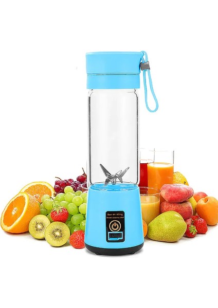 Portatif Taşınabilir El Blender 380 Ml Usb Şarjlı Mavi (3791)