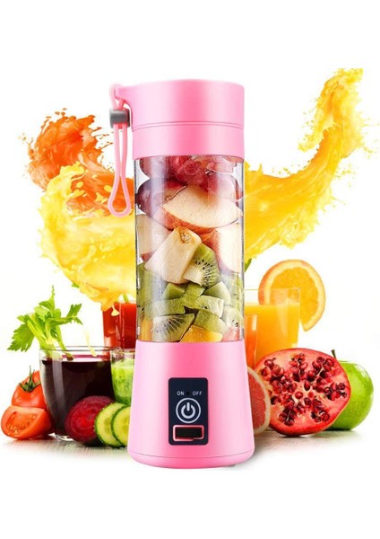 Portatif Taşınabilir El Blender 380 Ml Usb Şarjlı Pembe (3791)