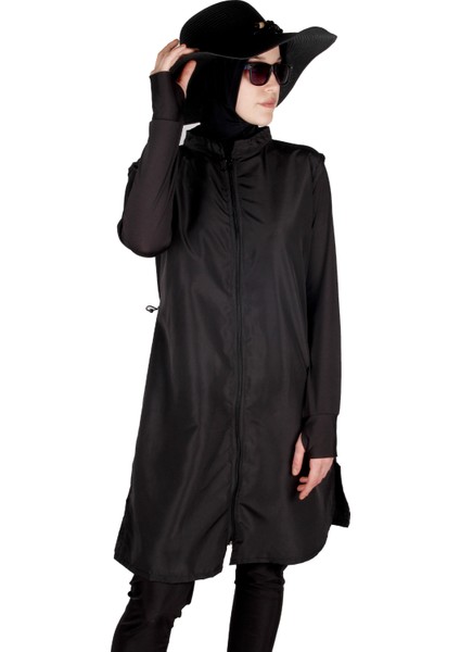 VRS1037, Upf +40 Siyah Tam Kapalı Tesettür Mayo