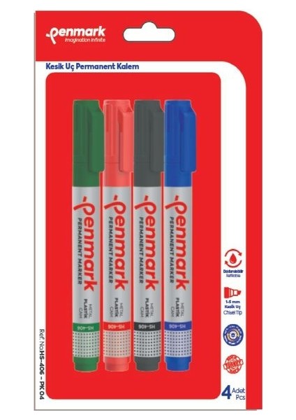 Permanent Marker Kesik Uç 4'lü Vakumlu Blisterblisterli Set
