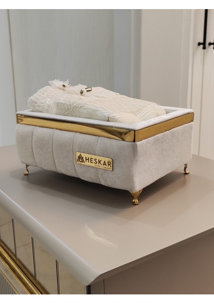 Altın Şeritli Modern Banyo Havlu Kutusu - Portatif Havluluk fırsatları