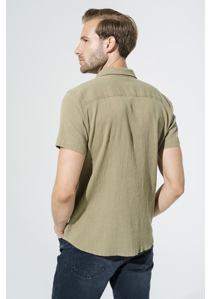 Organik 3 Düğmeli Kısa Kol Haki Gömlek fiyatları