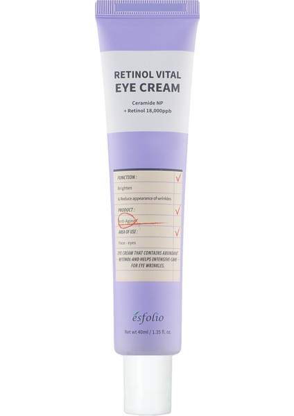 Retinol Göz Kremi Yeni Başlayanlar İçin Göz Çevresi Aydınlatıcı Retinol Vital Eye Cream 40 ml