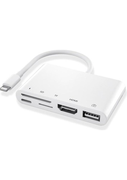 Ally 5in1 Lightning HDMI Dijital Av Adaptör+ Otg USB Hub Kamera Tf Sd Okuyucu