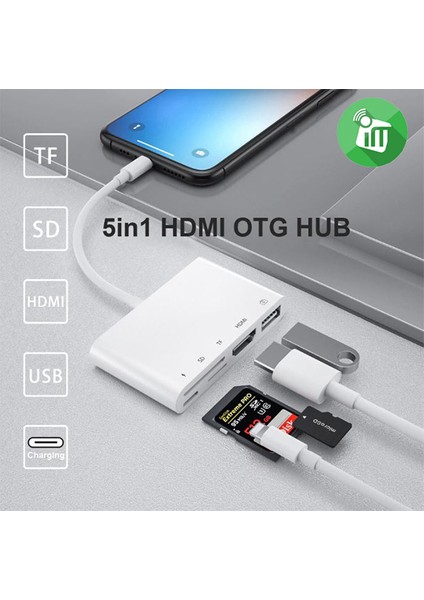 Ally 5in1 Lightning HDMI Dijital Av Adaptör+ Otg USB Hub Kamera Tf Sd Okuyucu