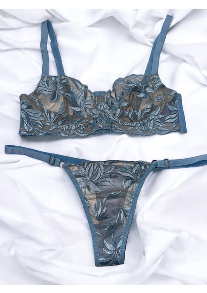 Süsen Lingerie Bebek Mavisi Sütyen Set, Iç Giyim, Desenli Transparan Iç Giyim, Çeyiz, Günlük Iç Giyim, Özel Gün